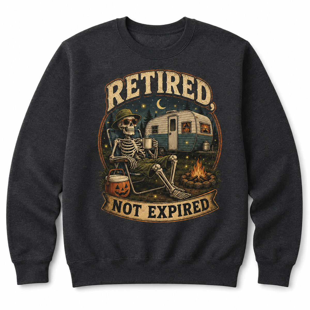 Retired Not Expired Camping Halloween Skeleton Shirt