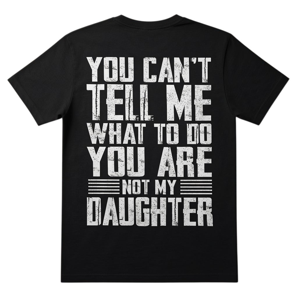  black cotton graphic t-shirt with distressed white typography reading You Can't Tell Me What To Do