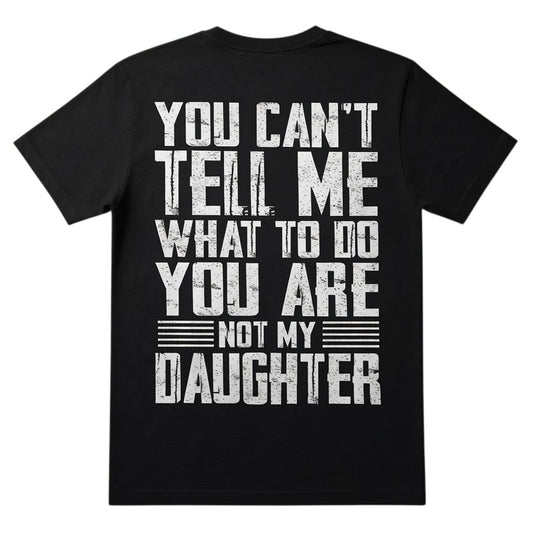  black cotton graphic t-shirt with distressed white typography reading You Can't Tell Me What To Do