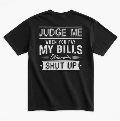  black unisex graphic tee featuring distressed white typography on the back with a bold slogan.