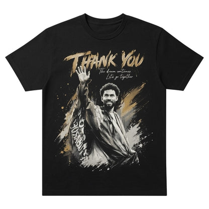  black unisex tribute tee featuring a high-detail graphic of a goalkeeper waving farewell.